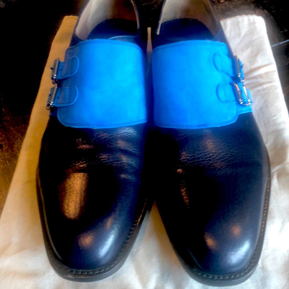 Beautiful 2 tone blue Manila Blahnik monk strap shoe